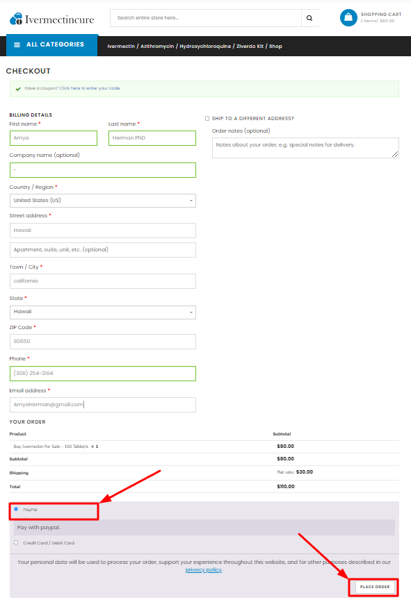 Checkout Page